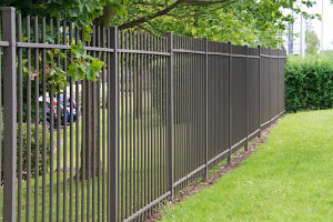 A Picture of A Wrought Iron Fence After Being Installed By Delco Fencing With Nice Fluffy Green Grass