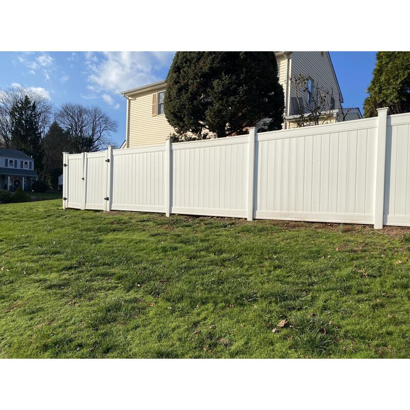 A Picture Of A The White Vinyl Fence That Delco Fencing Had To Come In And Fix After The Customer Tried To Install It. You Can See The Difference